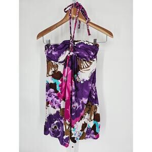 Ruby Rox Women's Multicolored Tie-Dye Floral Halter-Neck Blouse Size M